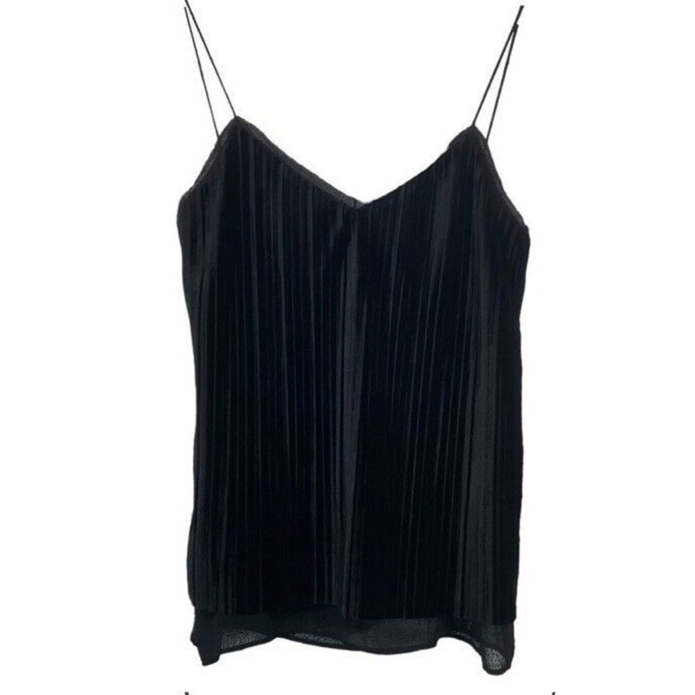 Massimo Dutti Camisole Medium Black Velvet Layered Plisse Pleated Romantic Goth